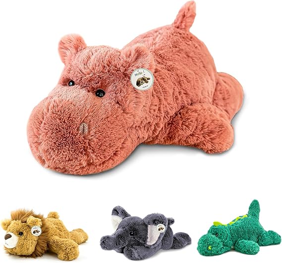YOUBLEK 16" 2 Lbs Pink Hippo Weighted Stuffed Animals, Plush Pillow Toy
