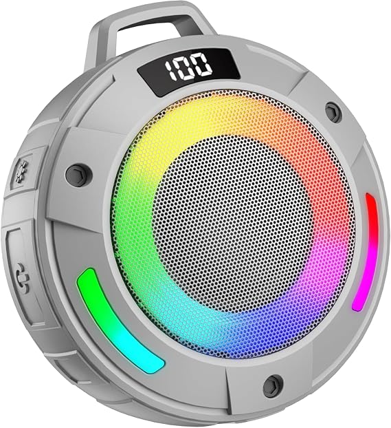 Bluetooth Speaker, 2026 Portable Wireless Shower Speaker, Digital Display Portable Speaker with Detachable hook ,IPX7 Waterproof with LED Light, HD Sound & Bass for Bathroom, Pool, Beach & Outdoor