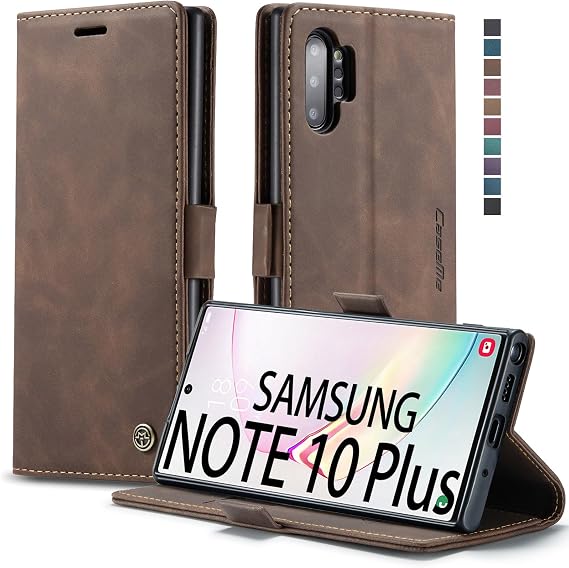 Samsung Galaxy Note 10+ Plus Wallet Case, Magnetic Stand Flip Protective Cover PU Leather Flip Case with ID & Credit Card Slots Cash Pockets for Samsung Galaxy Note 10 Plus 6.8 (Coffee)
