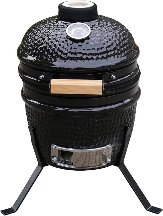Alivio Kamado 13" Ceramic Mini BBQ Grill Smoker Egg Charcoal Cooking Oven, Portable Oven and Smoker with Stand (Black)