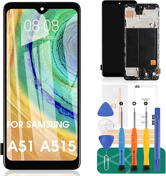 Screen Replacement for Samsung Galaxy A51 A515 A515U1 A515U A515A SM-A515F SM-A515U AMOLED LCD Display Touch Digitizer with Frame Assembly SMA51 6.4 Inch