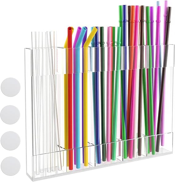 Acrylic Straw Holder for Cabinet Door Reusable Tumbler Straw Organizer Storage Small Kitchen Accessories Container for Kitchen Counters and Cupboards