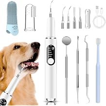 Dog Plaque Remover, Dog Tooth Brushing kit for Tartar and Stains, 5 Modes, LED Light, Pet Ultrasonic Cleaner with Toothbrush & 4 Cleaning Head, Suitable for Dogs and Cats