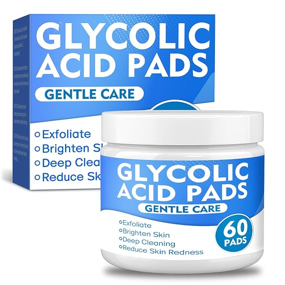 Glycolic Acid Pads (60 Count), 20% Ultra Pure Glycolic + 2% Salicylic Acid, Exfoliating Pads Resurfacing with Vitamin C&E, Deep Cleaning for Face and Body