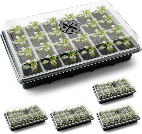 5-Pack Seed Starter Trays with Humidity Dome & Large 24-Cell Plug Trays