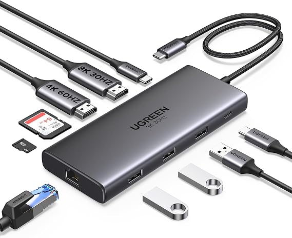 UGREEN Revodok Pro USB C Docking Station 2HDMI Ethernet 4X USB C/USB A port, PD 100W fast charging, SD/TF card reader 10 in 1 USB C Hub