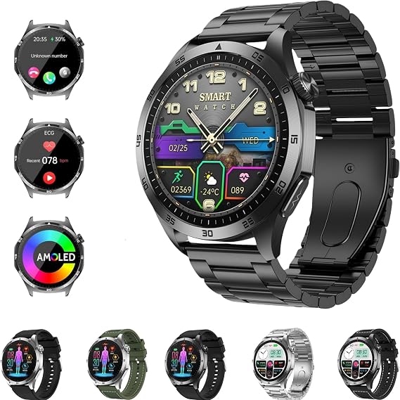 BEYERSWERK Alpha Pro Smartwatch 1.43 Inch AMOLED Fitness Health Watch ECG/BMI 24h Heart Rate/Blood Pressure/SPO2 Sleep/Apnea Monitoring Bluetooth Calls SOS Emergency Call iOS & Android