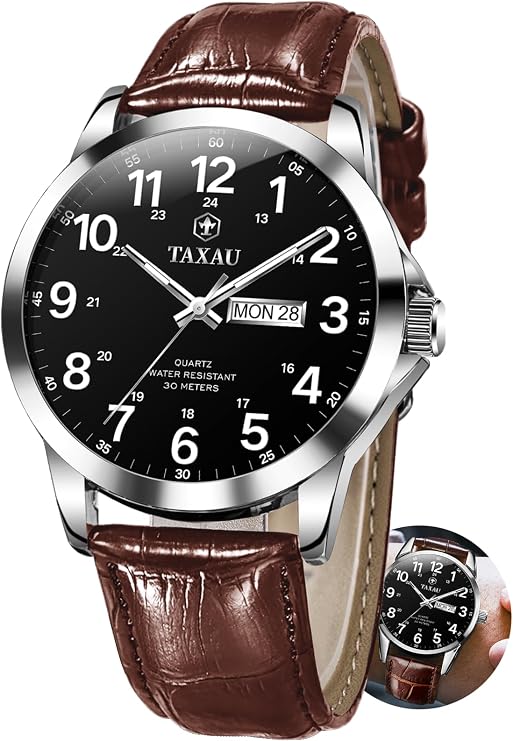 Taxau Uhren Herren Klassischus Lederarmband Wasserdicht Großes Zifferblatt