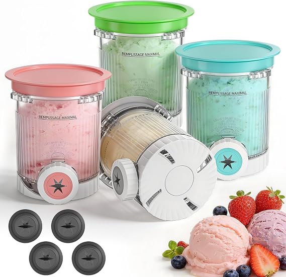 Hejo 4PCS Ice Cream Tubs with Lids for Ninja Creami Swirl NC701UK NC700UK