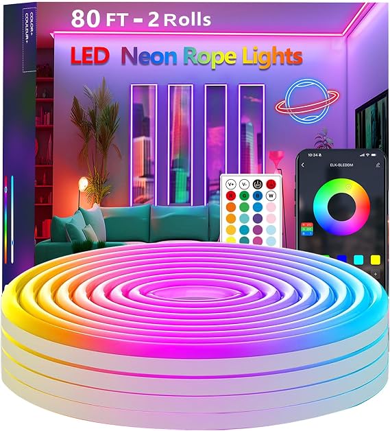 24 m RGB Neon LED Strip Lights Music Sync 24 V Flexible Strips with App/Remote Control Applicable to Bedroom Room & Outdoor Decoration [Energy Class G]