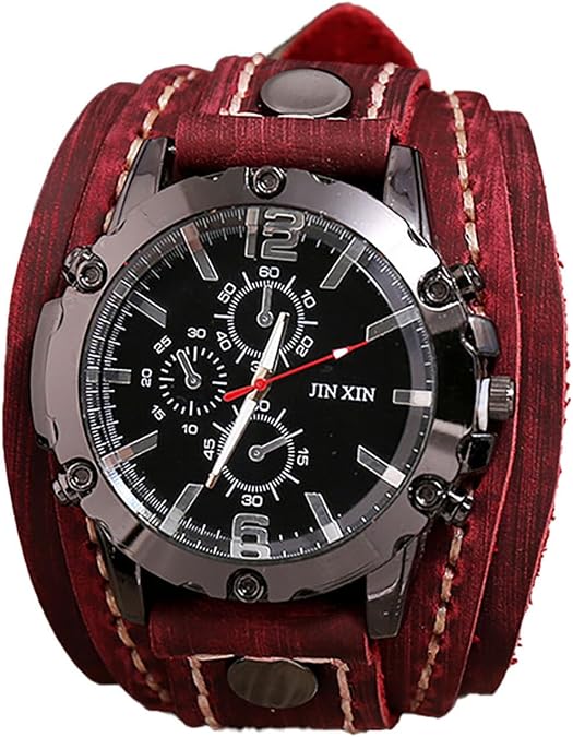 Men's Vintage Hand Stitched Leather Watch - Exaggerated Punk Hip Hop Wrist Watch