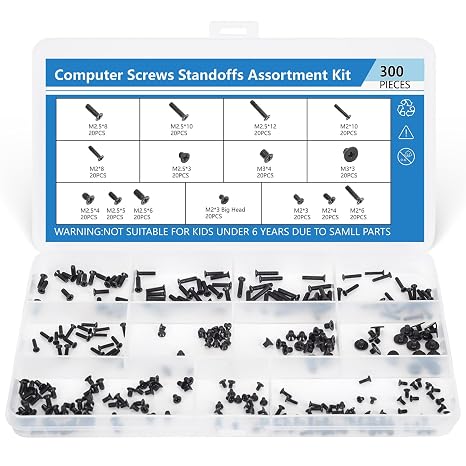 300PCS Computer Notebook Laptop Screws Assortment Kit, 12 Sizes M2.5 M2 M3 Laptop Screws for Lenovo Dell HP Asus Samsung Toshiba Acer SSD HDD SATA Hard Drive Mounting Repair