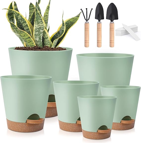 6 Pack Self Watering Pots Indoor,Plastic Flowers Pots for Indoor Plants