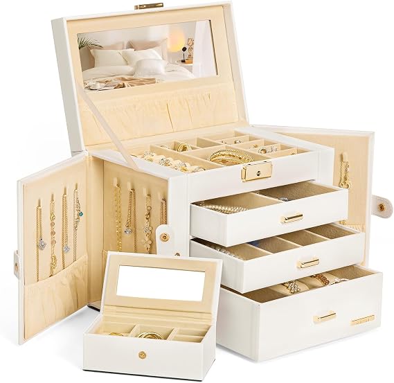 Homde 2 in 1 Jewelry Box for Women: 4-Layer with Travel Case