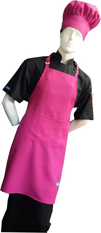 Chefskin Hot Pink Fuchsia Adult Chef Set (Apron+hat) Adjustable, Ultra Lite Fabric