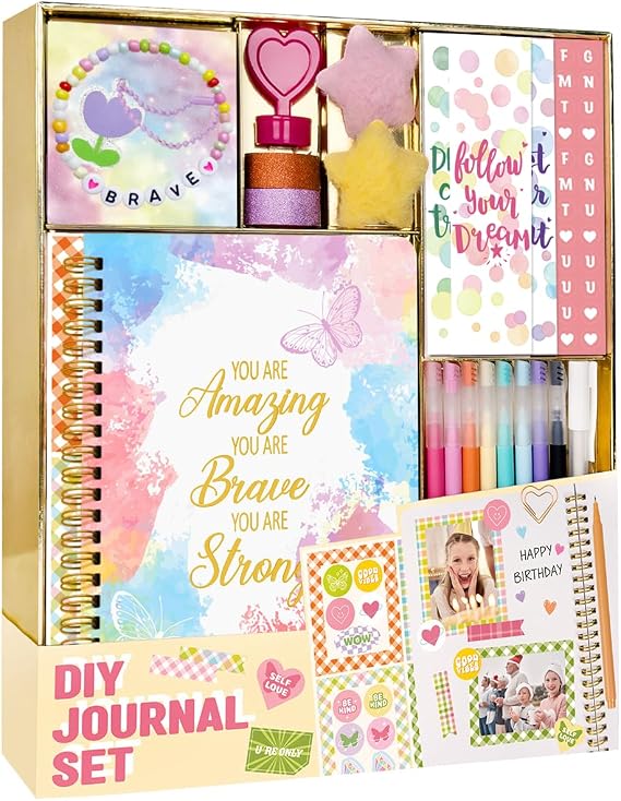 Nollh Gifts for 8 9 10 11 12 Year Old Girl - DIY Journal Kit for Teen Tween Girls, Stationary Scrapbook & Diary Supplies Set, Girl Gifts Arts and Crafts Stuff, Toys for Ages 8-13 | 200+PCS Stationary Scrapbook Set Toys for Girls Arts and Crafts Stuff 7 8 9 10 11 12 13 14 Year Old Girl Birthday Gifts