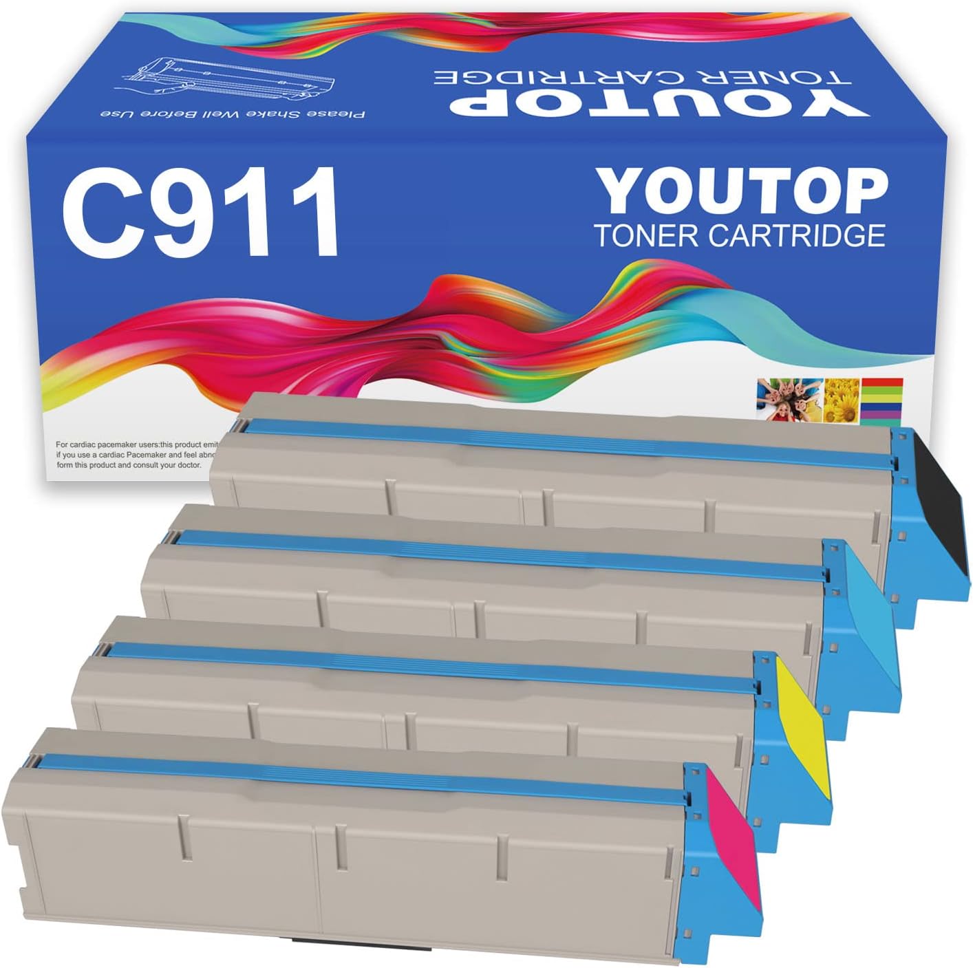 4PK C911 C931 C941 Toner Cartridge for 45536424 45536423 45536422 45536421 Compatible for OKI C911 C931 C941 C911dn C931dn C931e C941dn C941e Printers