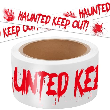 Halloween Decorations Caution Tape, HAUNTED KEEP OUT White Bloody Caution Roll Crime Scene 2In x 82Ft Halloween Outdoor Decor DIY Tape Scary Warning for Indoor & Outside, Party Supplies, Danger Zones