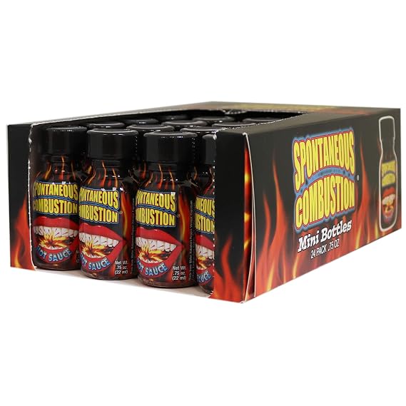 Spontaneous Combustion with Habanero Premium Hot Sauce Bottles Gourmet Gift Set Travel Size .75 oz. 24 Pack - Try if You Dare! Ultimate Habanero Hot Sauce Gift