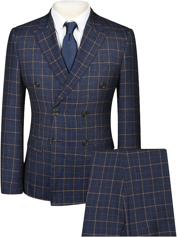 Men Wedding Dress Striped Double-Breasted Suit 2 Piece Checked Suits Vintage Fashion Pinstripe Suit Tuxedo Suit
