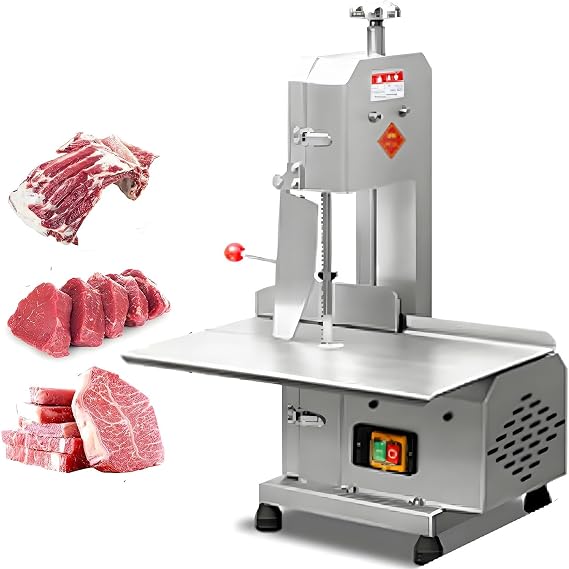 Electric Meat Band Saw Machine,750W Bandsaw for Bone Cutting, Stainless Steel 47 x 32.5CM Commercial Meat Cutter, 0-13CM Cutting Thickness F Rozen Meat Cutter for Ribs