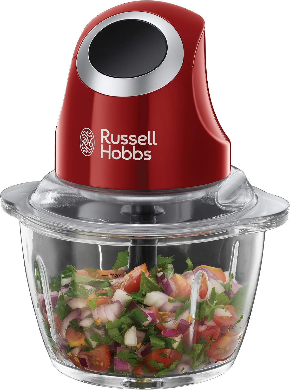 Russell Hobbs 24660-56 Mini Doğrayıcı Desire, Tek Elle Kontrol Düğmesi, Kapak Dahil 500 Ml Cam Kap, Sebze Doğrayıcı, Elektrikli Karıştırıcı, Sebzeler, Meyveler ve Etler İçin, Kırmızı