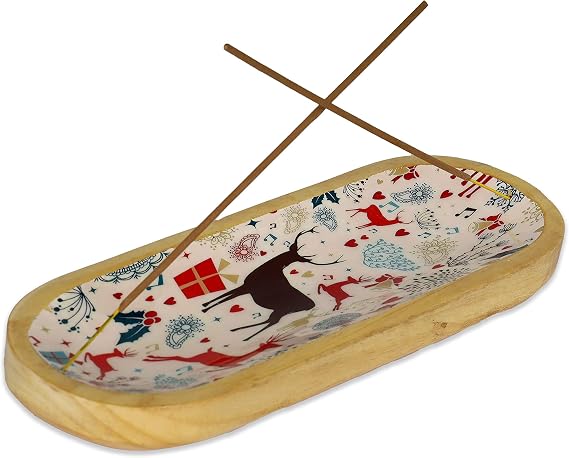 Bless-International Traditional-Handmade-Tray-Burner Wooden-Trat-Incense-Stick-Holder Ash-Catcher-Stand for-Aromatherapy-Meditation-Yoga 11x4x1.22 Inches (Celebration)