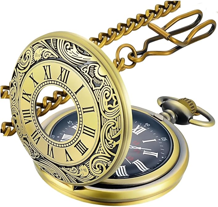 Vintage Pocket Watch Roman Numerals Scale Quartz Pocket Watches with Chain