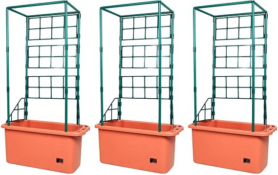 Hydrofarm GCTR 10 Gal Tomato Trellis Self Watering Garden Grow System on Wheels (3 Pack)