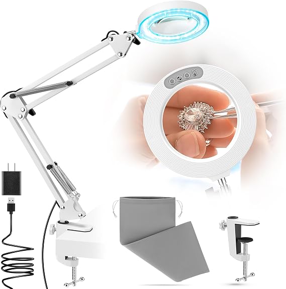 10X Magnifying Glass with Light and Stand,Hands-Free Desk Magnifier