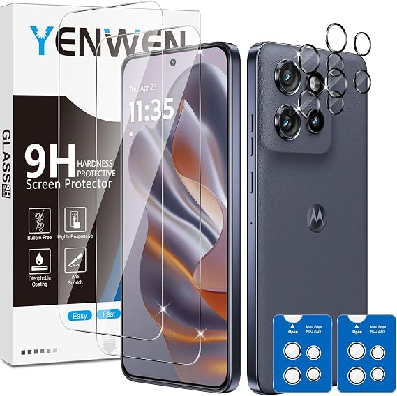 Screen Protector for Motorola Moto Edge 60 Neo, 2 Pack of Tempered Glass with 2 Camera Protection, 9H Hardness Protective Glass Mobile Phone Film HD Clear