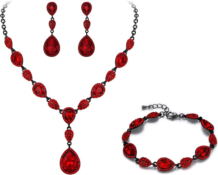 Women's Wedding Bridal Necklace Bracelet Earrings Jewelry Sets for Brides | TearDrop Crystal Jewelry Set for Brides Bridesmaids, Prom Jewelry for Wedding