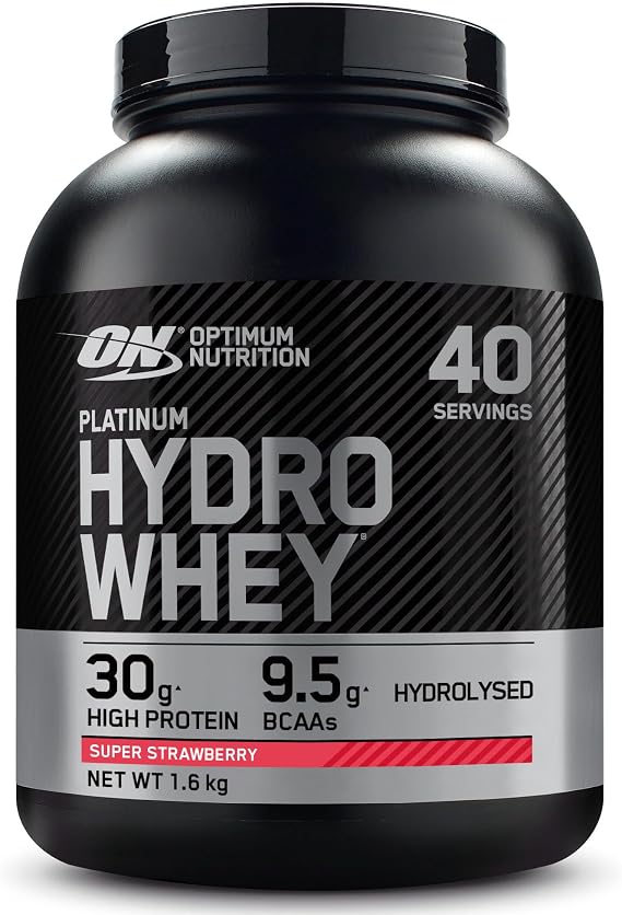 Optimum Nutrition Platinum Hydro Whey, Hydrolysed Whey Protein Isolate Powder with Essential Amino Acids, Glutamine and BCAA, Super Strawberry Flavour, 40 Servings, 1.6 kg