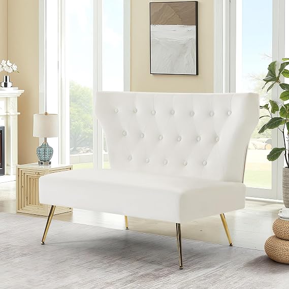 ZJhome Small White Velvet Sofa, Soft Upholstered 40 Armless Loveseat Couch with High Density Foam, Modern Tufted Cushion with Gold Legs for Bedroom, Dorm, Apartment, Girls, Teens, Easy Assembly