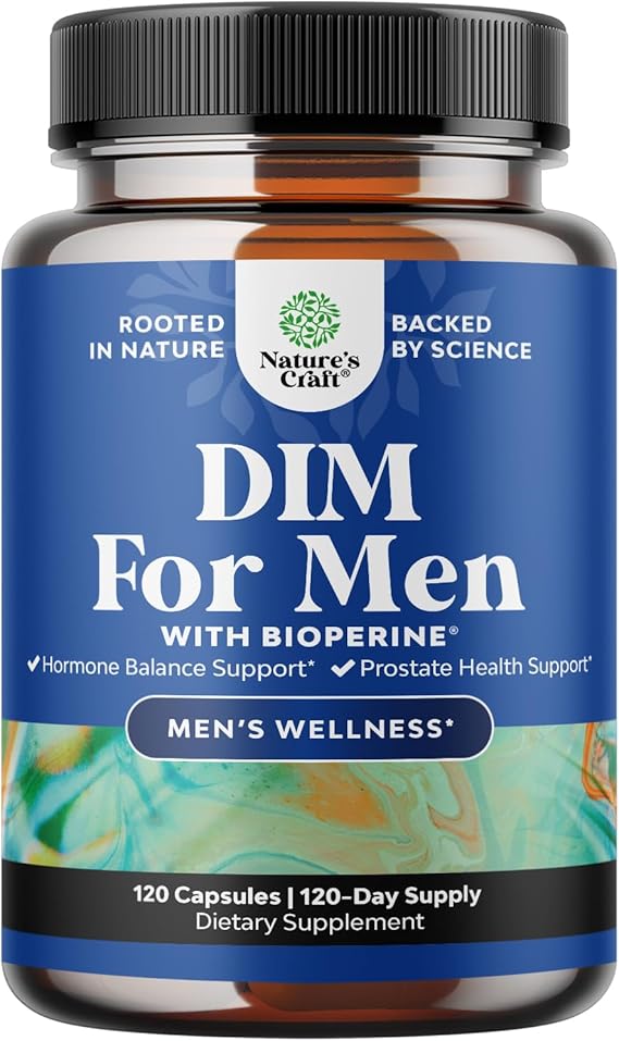 DIM Supplement for Men - Hormone Balance & Metabolic Support -120 Ct | DIM for Men - Energy & Vitality Support - Diindolylmethane Complex with Panax Ginseng, Bioperine, Grapeseed & Astragalus