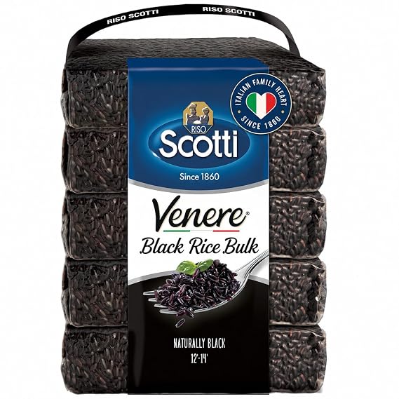 Riso Scotti - Black Rice, Venere, Whole Grain Rice, 11 lbs (5 Pack x 1 Kg)