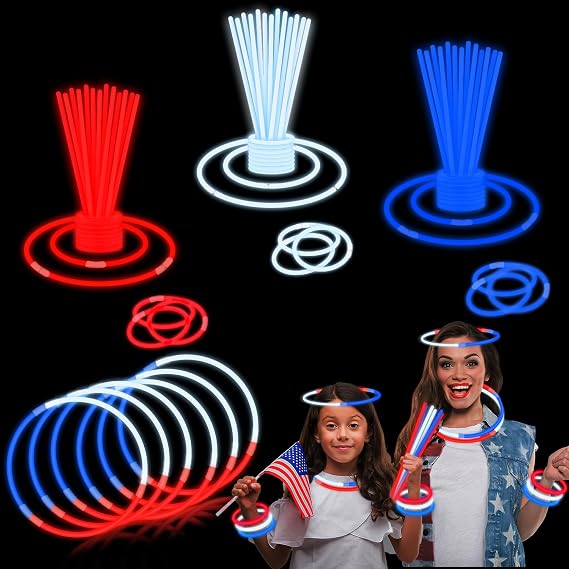 4th of July Glow Sticks for Kids 72 PCS, Red White Blue Party Favors Decor