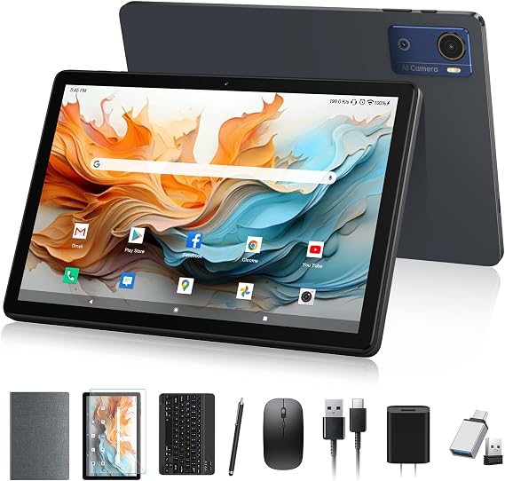 10.1 Inch Android 16 Tablet, 12GB + 64GB, 2 in 1 Tablets with Keyboard