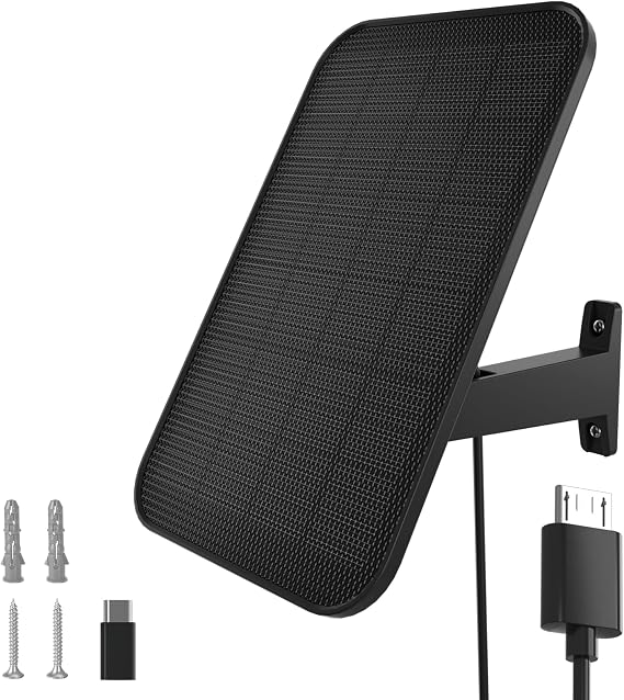 VIRTAVO 3.2W Solar Panel for Security Camera Compatible with Arlo Essential XL, Waterproof Solar Charger with 13ft Cable, 360 Adjustable Mount, Micro USB & USB-C for 5V Rechargeable Cameras