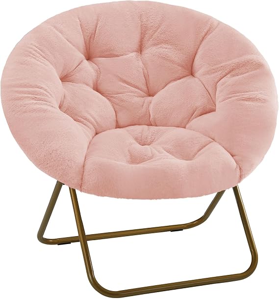 DUMOS Saucer Chair for Adults, Teens, Faux Fur XL Circle Chair for Bedroom, Dorm & Gaming, Foldable Comfy Accent Seat for Small Spaces, Oversized Style Thick Padded Meatal Frame