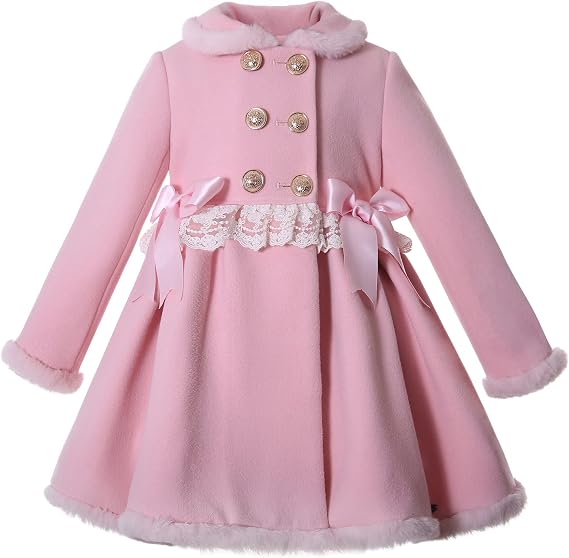 Girls Winter Elegant Pink Lovely Outdoor Trench Overcoat Toddler Pretty Sweet Princess Birthday Coat Outfit