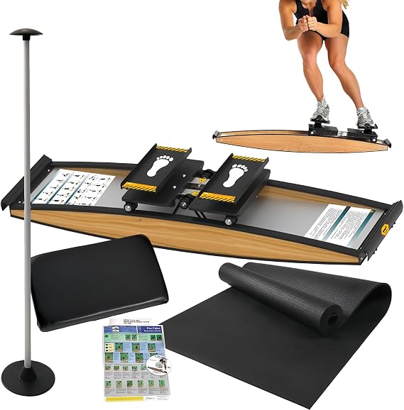Indoor Ski Exercise Machine with Walking Stick and Floor Matfor,Ski Simulated Strength Training with 0-100kg Adjustable Resistance,Fitness Machine for Hockey,Ice Skating,Skiing,150 Kg Load