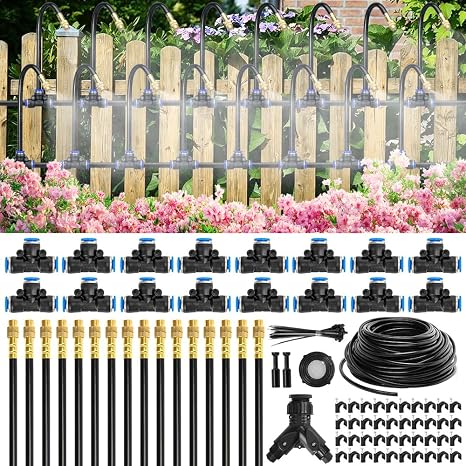 Irrigation System Kit, 100FT Quick-Connect Drip Irrigation Kit with 1/4" Tubings and Connectors, 360°Adjustable Automatic Garden Watering System, Automatic Sprinkler for Garden & Greenhouse