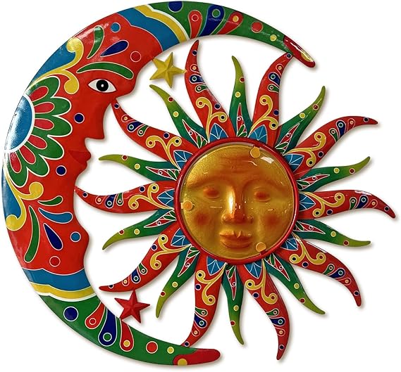 Limygus Colorful Metal Sun Moon Stars Wall Art, Indoor Outdoor Decor for Patio Garden Bedroom