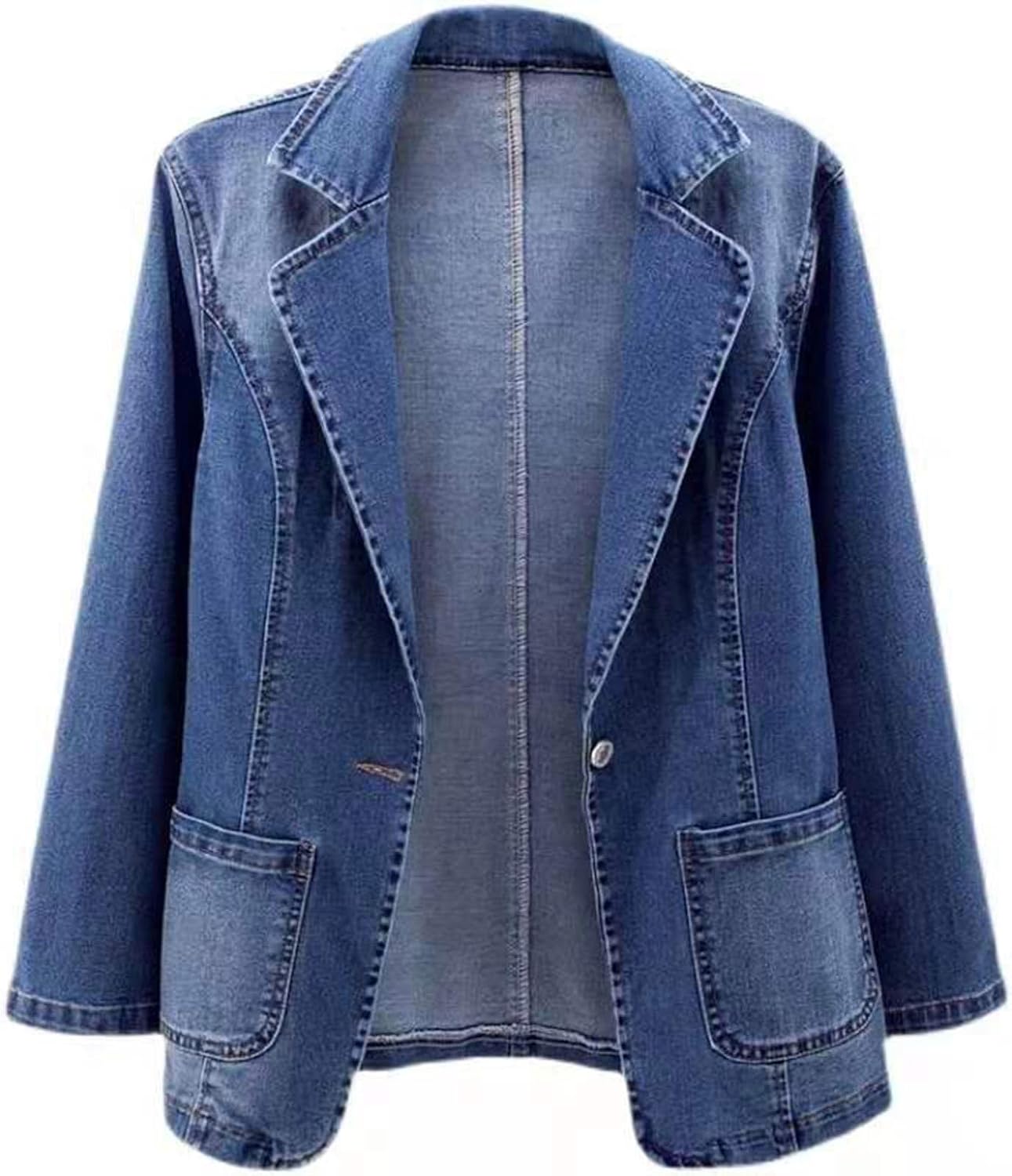 Women's Jean Jacket Long Sleeve Classic Notch Lapel Single-Breasted Denim Trucker Jackets 2024 Spring Fall Outerwear