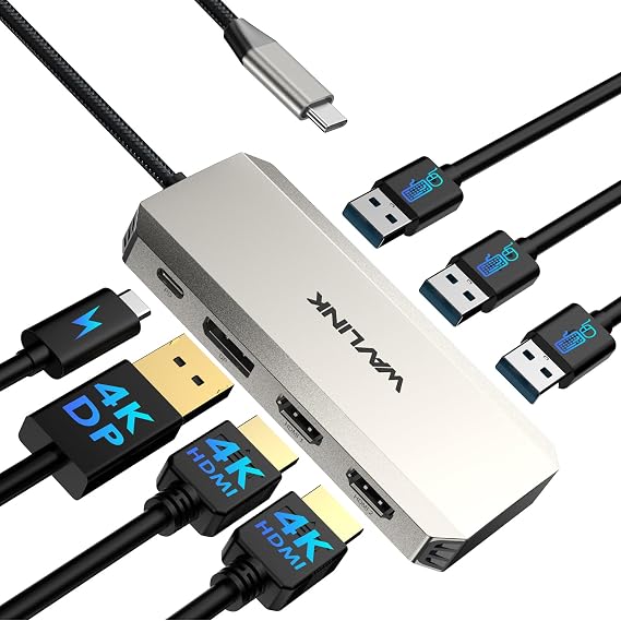 Laptop Docking Station, WAVLINK Triple 4K Docking Station with Dual HDMI, DP, 100W PD in, 3 USB-A2.0 for Wireless Device, Compatible with Dell/HP/Lenovo etc, Windows Systerm Computer Only