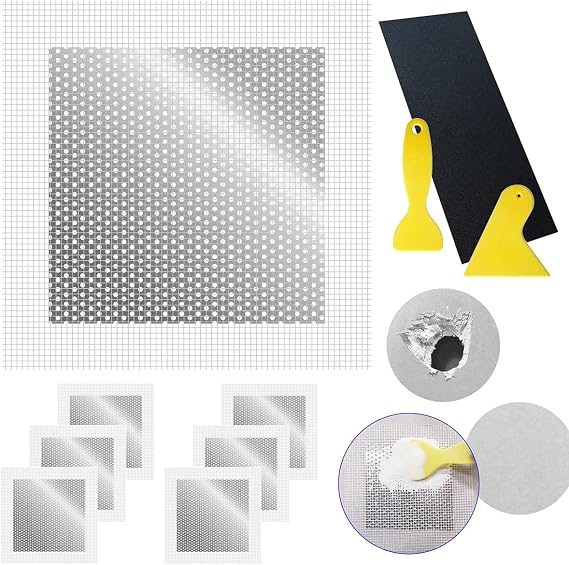 6 Inch Drywall Repair Patch and Grit Sandpaper Scraper kit for Wall Hole