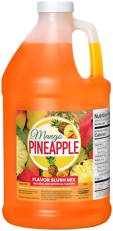 Concession Express Mango Pineapple Slush Mix, Slushy & Slushie Premium Syrup Use in Drink, Slush & Granita Machines 64 oz (Half Gallon) Perfect for Frozen Treats for Home and Commercial use, Fairs & Carnivals, Parties, Events and More!