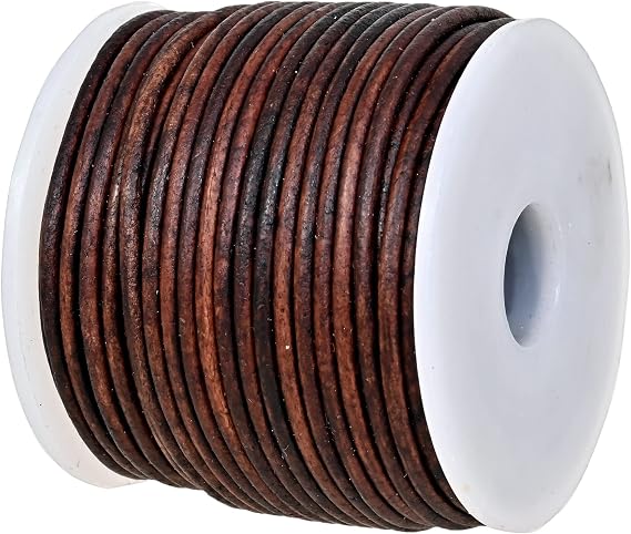 GENIQUE Real/Genuine Round Leather Cord for Jewelry Making, Leather String for Necklace, Bracelets, Braiding (1.5mm, Antique Brown Distressed)