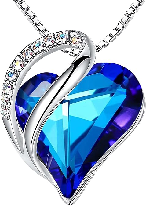 Leafael Gift Necklaces for Women, Infinity Love Birthstone Heart Crystal Pendant, Birthday Anniversary Jewelry for Wife, Mom, and Her, Silver Plated, 18" + 2" Adjustable Chain
